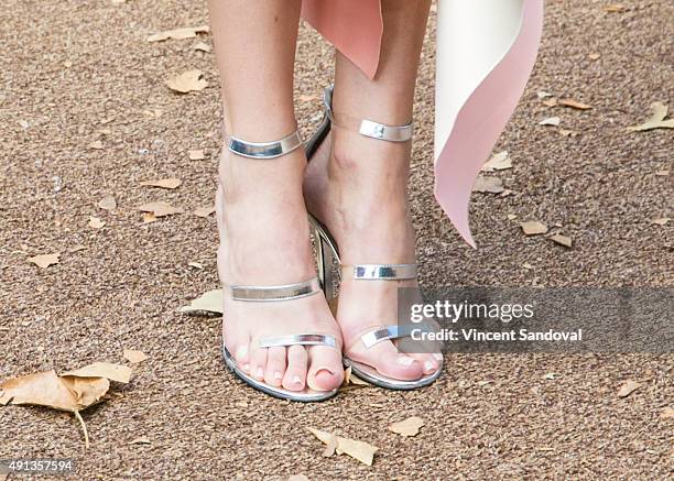 Actress Halston Sage, shoe detail, attends the premiere of Sony Pictures Entertainment's "Goosebumps" at Regency Village Theatre on October 4, 2015...