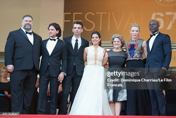 Director Dean DeBlois, actors Kit Harington, Jay Baruchel, America Ferrera, producer Bonnie Arnold, actors Cate Blanchett and Djimon Hounsou attend...