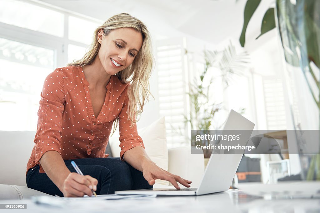 Making sure all her bills are paid