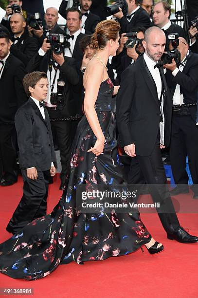 Enzo Tomasini, Clotilde Courau and Julien Arruti attend the "How To Train Your Dragon 2" Premiere at the 67th Annual Cannes Film Festival on May 16,...