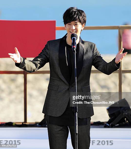 Nakajima Yuto attends the greeting session for the movie 'Pink and Gray' at BIFF Village on October 2, 2015 in Busan, South Korea.