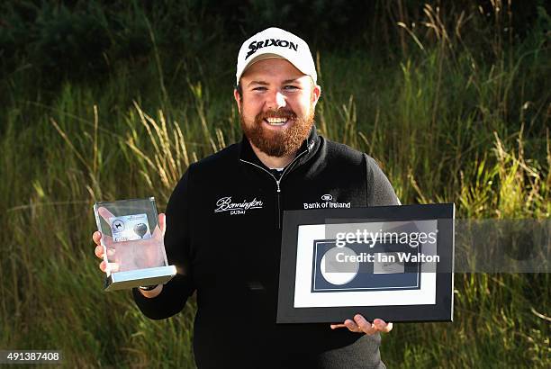 Shane Lowry of Ireland wins European Tour Shot of the Month Award and Player of the Month Award for August 2015 during the second round of the 2015...