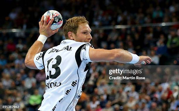 Steffen Weinhold of Kiel in action during the DKB HBL Bundesliga match between THW Kiel and Bergischer HC at Sparkassen Arena on September 30, 2015...