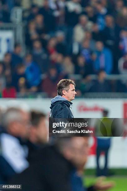 Coach Karsten Neitzel of Holstein Kiel during the 3. League match between Holstein Kiel and 1. FC Magdeburg at Holsteinstadion on October 2, 2015 in...