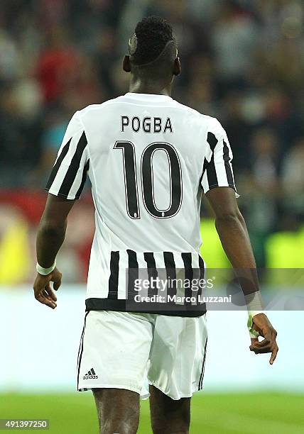 Paul Pogba of Juventus FC looks on during the UEFA Champions League group E match between Juventus and Sevilla FC at Juventus Arena on September 30,...