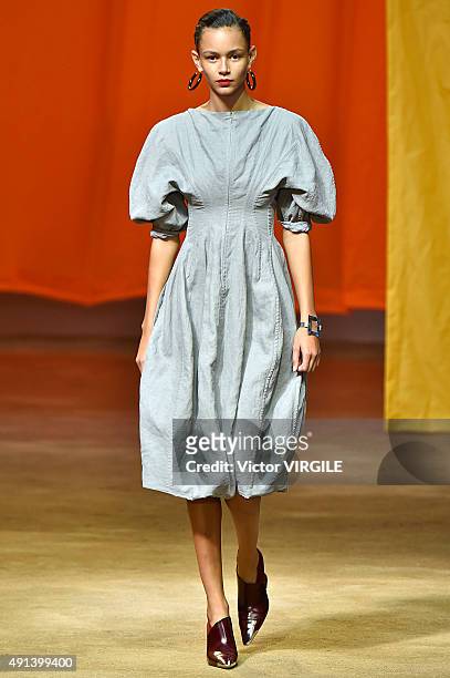 Binx Walton walks the runway during the Celine Ready to Wear show as part of the Paris Fashion Week Womenswear Spring/Summer 2016 on October 4, 2015...