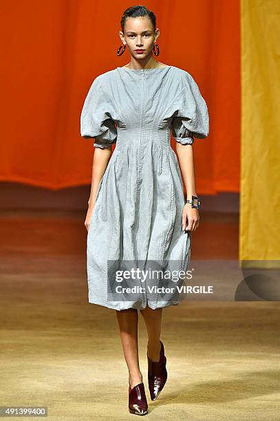 Binx Walton walks the runway during the Celine Ready to Wear show as part of the Paris Fashion Week Womenswear Spring/Summer 2016 on October 4, 2015...