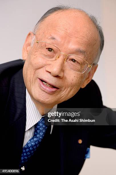 Scientist and Kitasato University Professor Emeritus Satoshi Omura speaks during the Asahi Shimbun interview on December 11, 2014 in Tokyo, Japan.