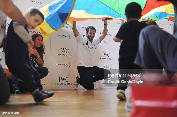 Juan Mata, Laureus and IWC Ambassador shares sporting activities with children from Laureus-supported project Olympics at Colegio Publico de...