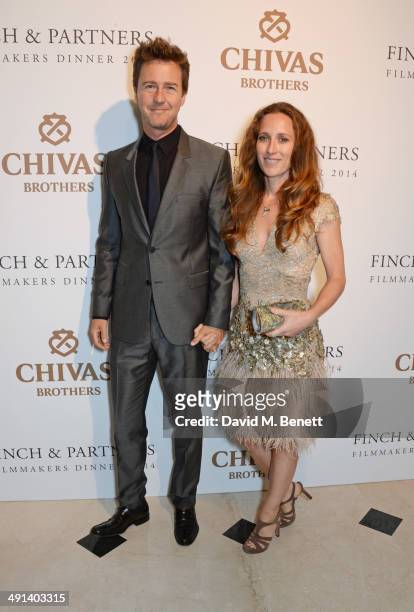 Edward Norton and Shauna Robertson attend the annual Charles Finch Filmmakers Dinner during the 67th Cannes Film Festival at Hotel du Cap-Eden-Roc on...