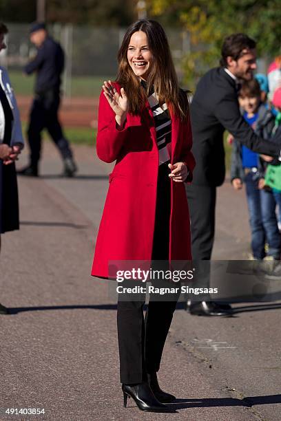 Princess Sofia of Sweden visits the company Dalform AB during the first day of a two day trip to Dalarna on October 5, 2015 in Sater, Sweden.