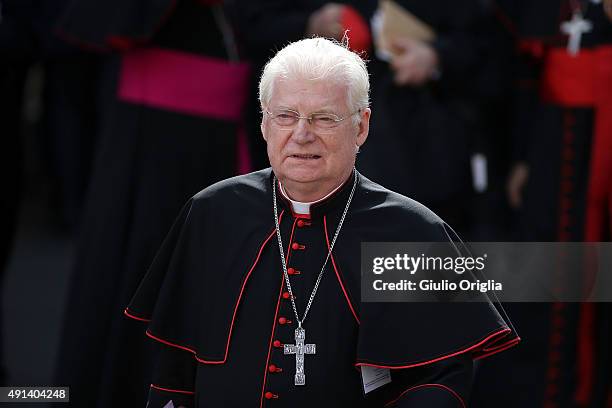 Cardinal Angelo Scola leaves the opening session of the Synod on the themes of family at Synod Hall on October 5, 2015 in Vatican City, Vatican. The...