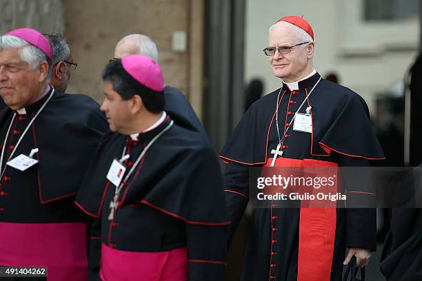 Cardinal Odilo Pedro Scherer leaves the opening session of the Synod on the themes of family at Synod Hall on October 5, 2015 in Vatican City,...