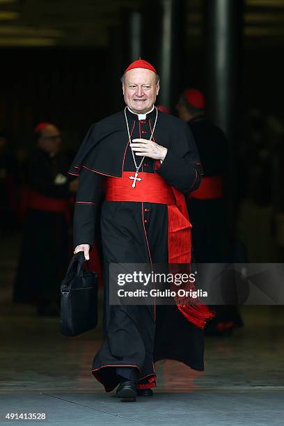 Cardinal Gianfranco Ravasi leaves the opening session of the Synod on the themes of family at Synod Hall on October 5, 2015 in Vatican City, Vatican....