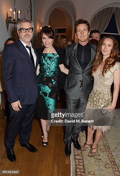 Alfonso Cuaron, Sheherazade Goldsmith, Edward Norton and Shauna Robertson attend the annual Charles Finch Filmmakers Dinner during the 67th Cannes...