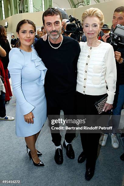 Actress Salma Hayek, Fashion Designer Giambattista Valli and Lee Radziwill attend the Giambattista Valli show as part of the Paris Fashion Week...