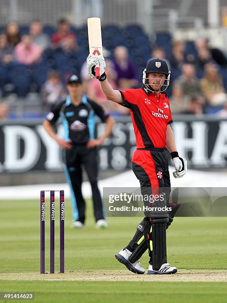 Paul Collingwood of Durham Jets takes applause on reaching his 50 during the Natwest T20 Blast match between Durham Jets and Worcestershire Rapids at...