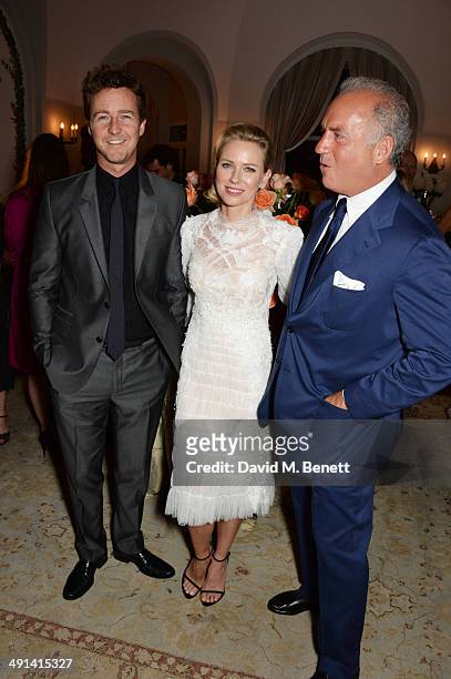 Edward Norton, Naomi Watts and Charles Finch attend the annual Charles Finch Filmmakers Dinner during the 67th Cannes Film Festival at Hotel du...