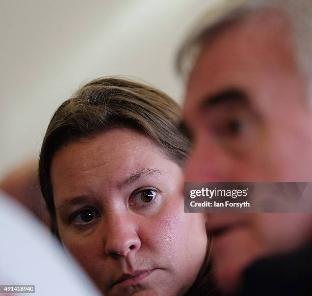 Labour MP for Redcar Anna Turley looks on as Shadow Chancellor John McDonnell talks with steelworkers and their families, trade union officials and...