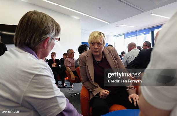 Labour Shadow Business Secretary Angela Eagle meets with steelworkers and their families, trade union officials and local MPs at the Tuned In Centre...