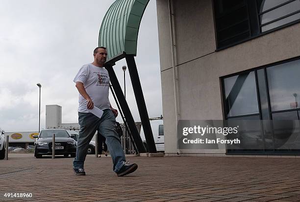 Steelworker arrives ahead of a meeting with Shadow Chancellor John McDonnell who met with workers, their families, trade union officials and local...