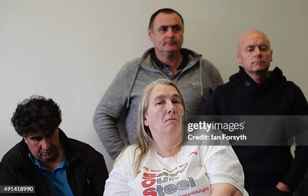 Steelworkers listen to Shadow Chancellor John McDonnell as he met workers, their families, trade union officials and local MPs at the Tuned In centre...