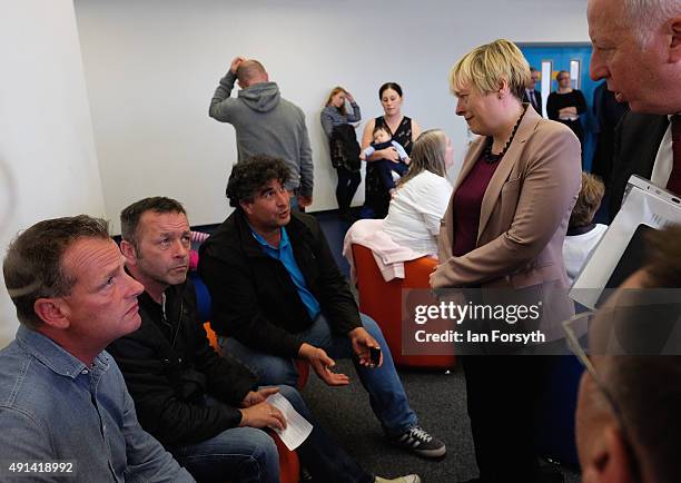 Labour Shadow Business Secretary Angela Eagle meets with steelworkers and their families, trade union officials and local MPs at the Tuned In Centre...