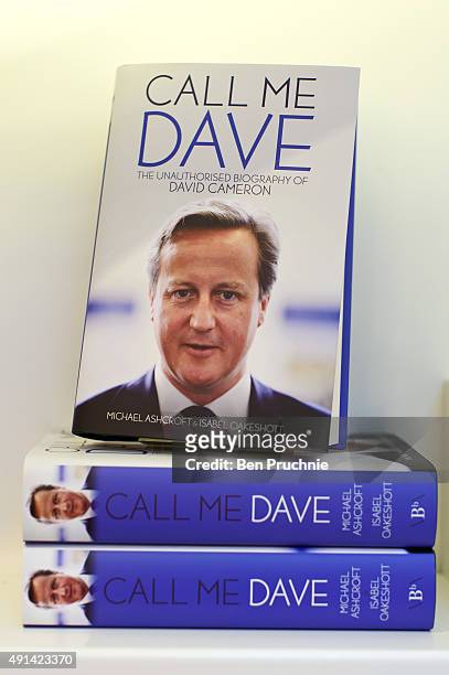 Copy of "Call Me Dave" sits on display at Foyles bookshop on October 5, 2015 in London, England. Today Lord Ashcroft's biography of British Prime...