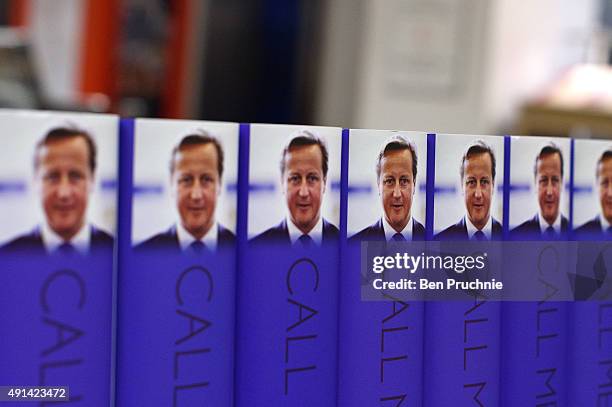 Copies of "Call Me Dave" sits on display at Foyles bookshop on October 5, 2015 in London, England. Today Lord Ashcroft's biography of British Prime...