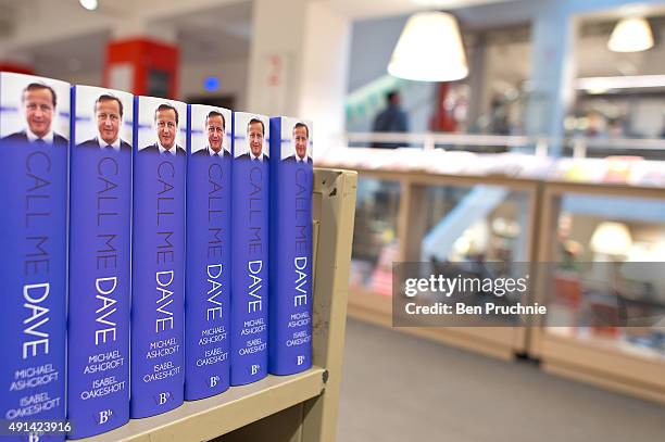 Copies of "Call Me Dave" waiting to go on display at Foyles bookshop on October 5, 2015 in London, England. Today Lord Ashcroft's biography of...