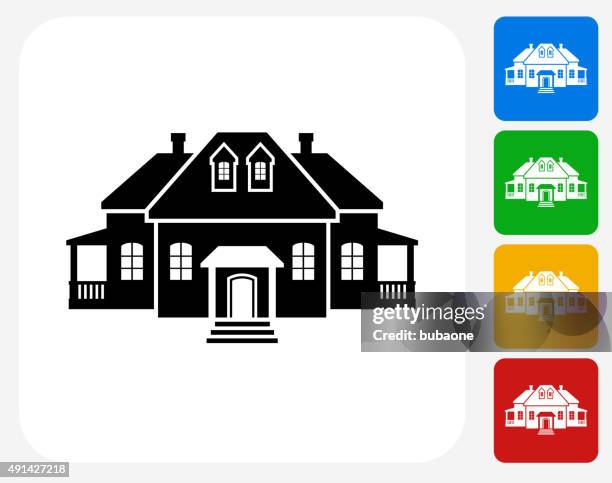 home-symbol flache grafik design - kolonialstil stock-grafiken, -clipart, -cartoons und -symbole