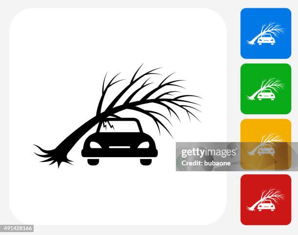 tree fall icon flat graphic design - broken tree stock illustrations