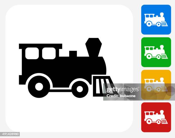 ilustraciones, imágenes clip art, dibujos animados e iconos de stock de tren de juguete de iconos planos de diseño gráfico - locomotive