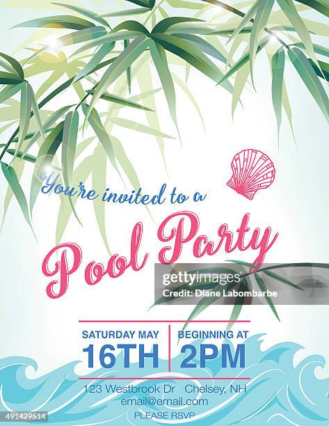 stockillustraties, clipart, cartoons en iconen met pool party invitation template with palm trees - poolparty