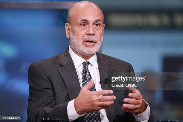 Pictured: Former Federal Reserve Chairman Ben Bernanke, in an exclusive interview with Squawk Box on October 5, 2015 --