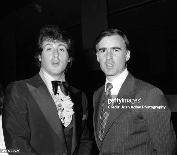 Sylvester Stallone and California Governor Jerry Brown attend the Filmex black tie ball at the Century City Hotel after the movie premiere of...