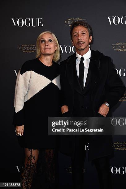 Maria Grazia Chiuri and Pierpaolo Piccioli attend the Vogue 95th Anniversary Party on October 3, 2015 in Paris, France.