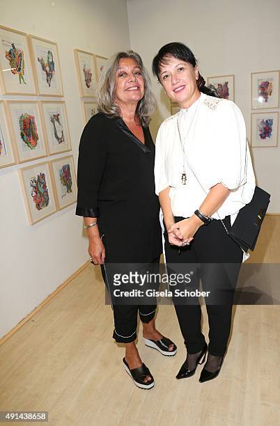 Gabriele Kampl and Linda Rama during the Edi Rama - Daily Drawings exhibition preview at Galerie Kampl on September 12, 2015 in Munich, Germany.