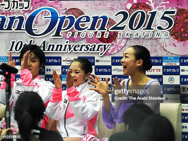 Mao Asada of Japan is seen at the kiss and cry during the Japan Open 2015 Figure Skating at Saitama Super Arena on October 3, 2015 in Saitama, Japan.