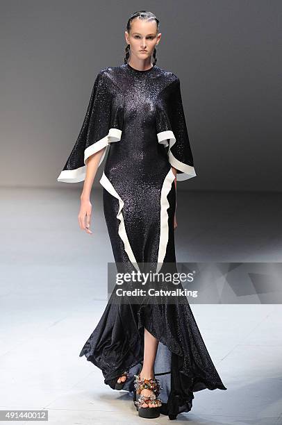 Model walks the runway at the Esteban Cortazar Spring Summer 2016 fashion show during Paris Fashion Week on October 5, 2015 in Paris, France.