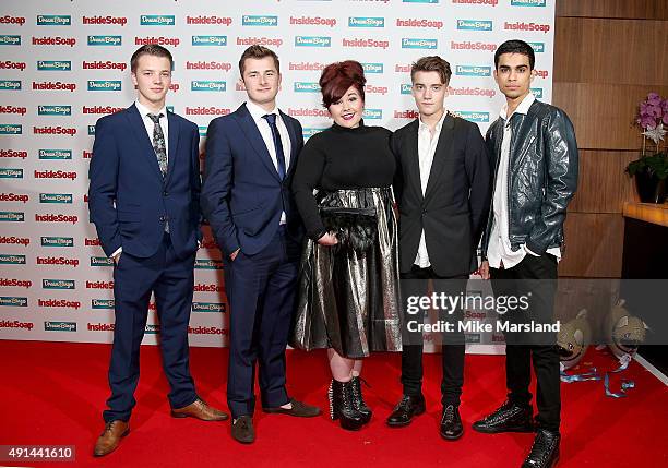 Waterloo Road cast Joe Slater, Max Bowden, Rebecca Craven, Zebb Dempster and Armin Karima attend the Inside Soap Awards at DSKTRT on October 5, 2015...