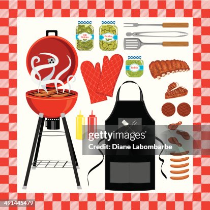 BBQ Grilling Set With Seamless Check Pattern BBQ Grilling Set With Seamless Check Pattern