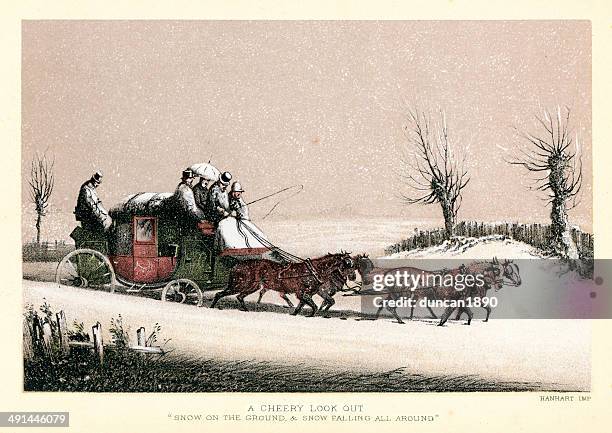 stagecoach im schnee - postkutsche stock-grafiken, -clipart, -cartoons und -symbole