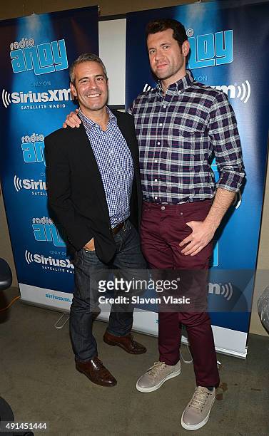 Radio host Andy Cohen and comedian/TV personality Billy Eichner visit Radio Andy at SiriusXM Studios on October 5, 2015 in New York City.