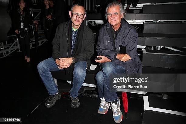 Terry Richardson and Patrick Demarchelier attend the Saint Laurent show as part of the Paris Fashion Week Womenswear Spring/Summer 2016 on October 5,...