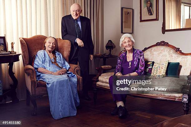 Actress and mezzo-soprano singer Patricia Morison, actor, producer, and director Norman Lloyd, and actress Connie Sawyer are photographed for The...
