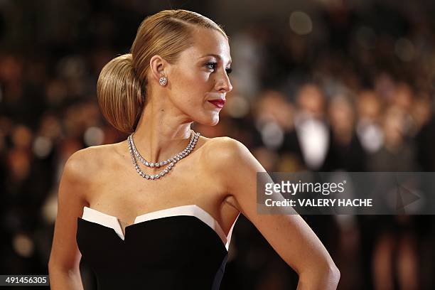 Actress Blake Lively poses as she arrives for the screening of the film "Captives" at the 67th edition of the Cannes Film Festival in Cannes,...