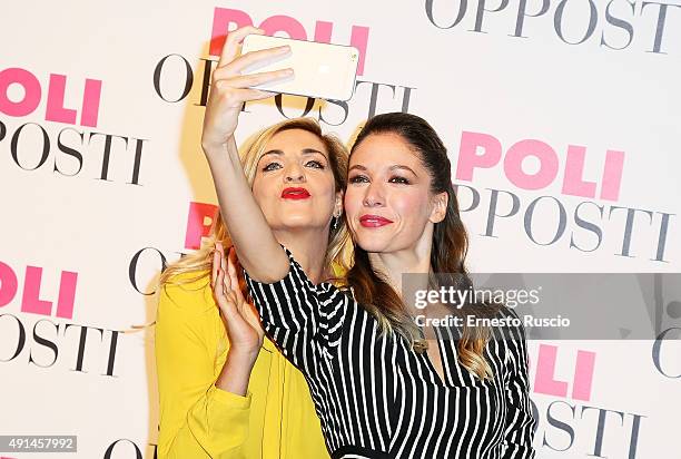 Elena Di Cioccio and Sarah Felberbaum attend the 'Poli Opposti' premiere at Cinema Adriano on October 5, 2015 in Rome, Italy.