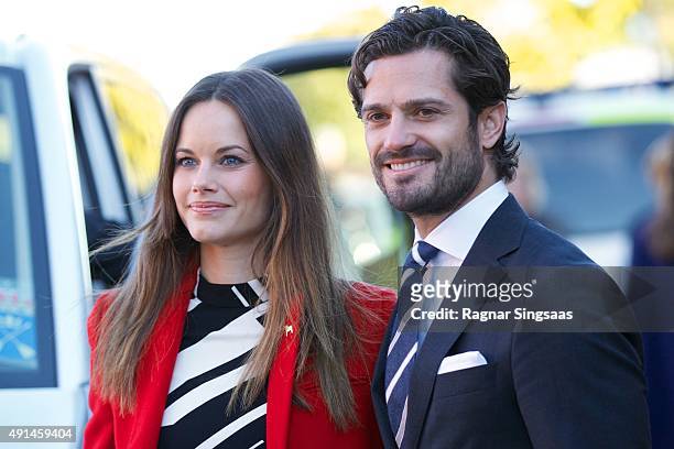 Princess Sofia of Sweden and Prince Carl Philip of Sweden visit a consultant unit for refugees during the first day of their trip to Dalarna on...