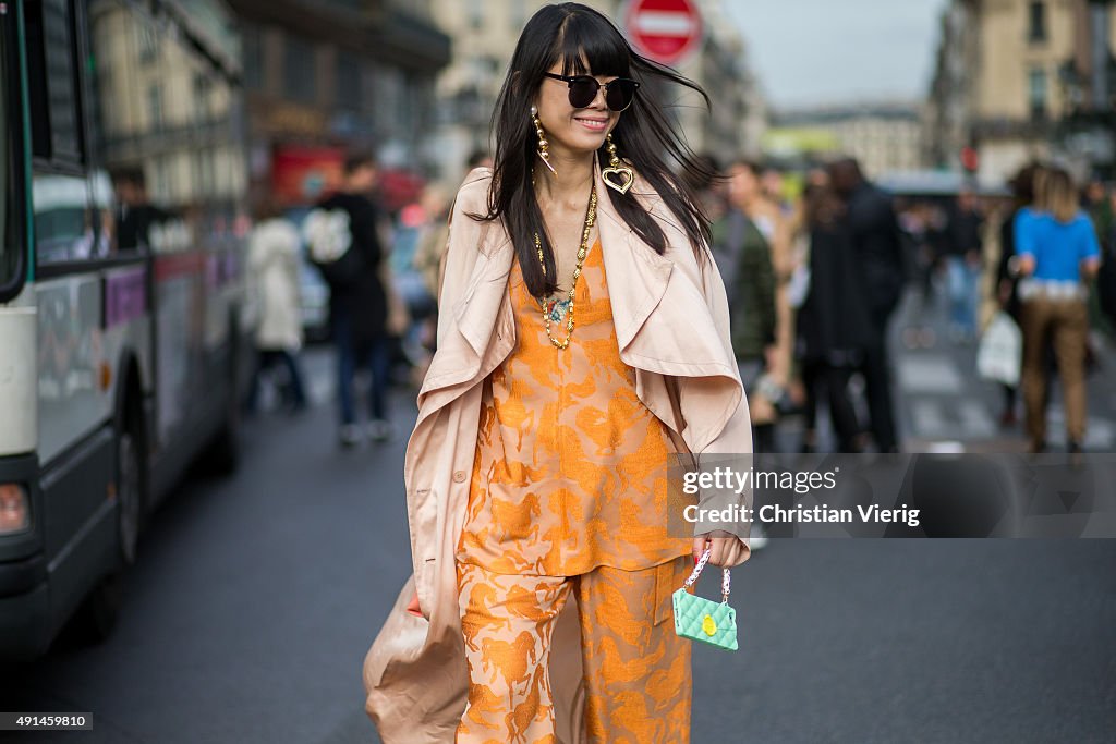 Street Style - Paris Fashion Week - Womenswear Spring/Summer 2016 : Day Seven